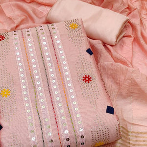 Pink Embellished Chanderi Dress Material - Peachmode