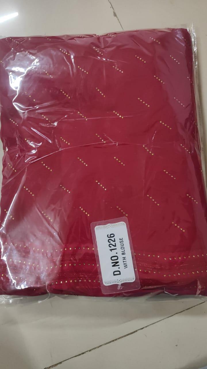 Pink Embellished Georgette Saree - Peachmode