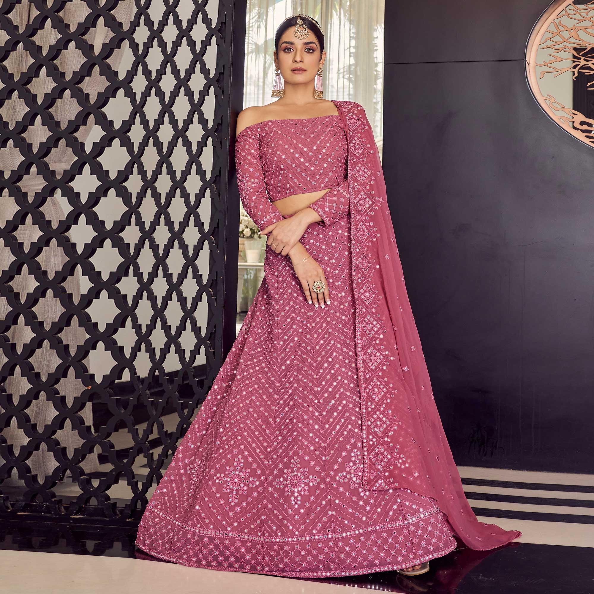 Pink Embellished With Embroidered Georgette Lehenga Choli - Peachmode