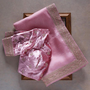 Pink Embroidered Art Silk Saree - Peachmode