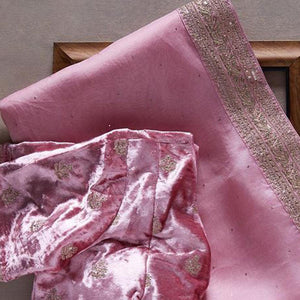Pink Embroidered Art Silk Saree - Peachmode