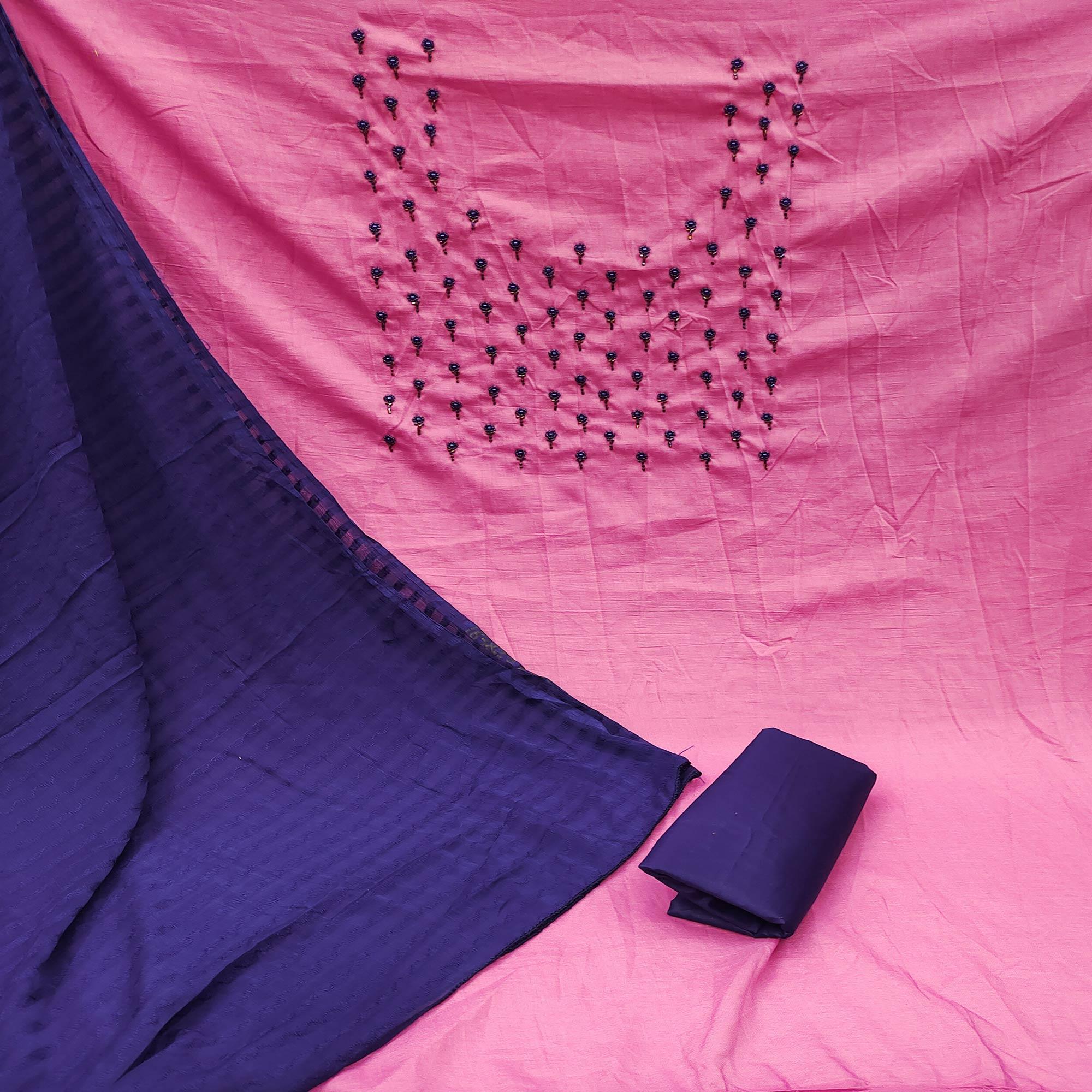 Pink Embroidered Chiffon Dress Material - Peachmode