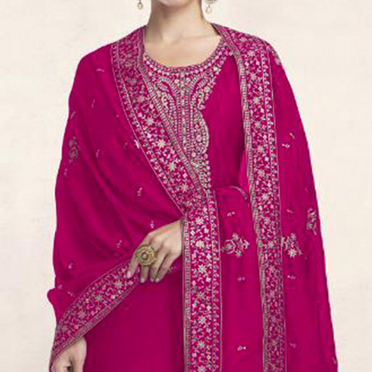 Pink Embroidered Dola Silk Salwar Suit - Peachmode