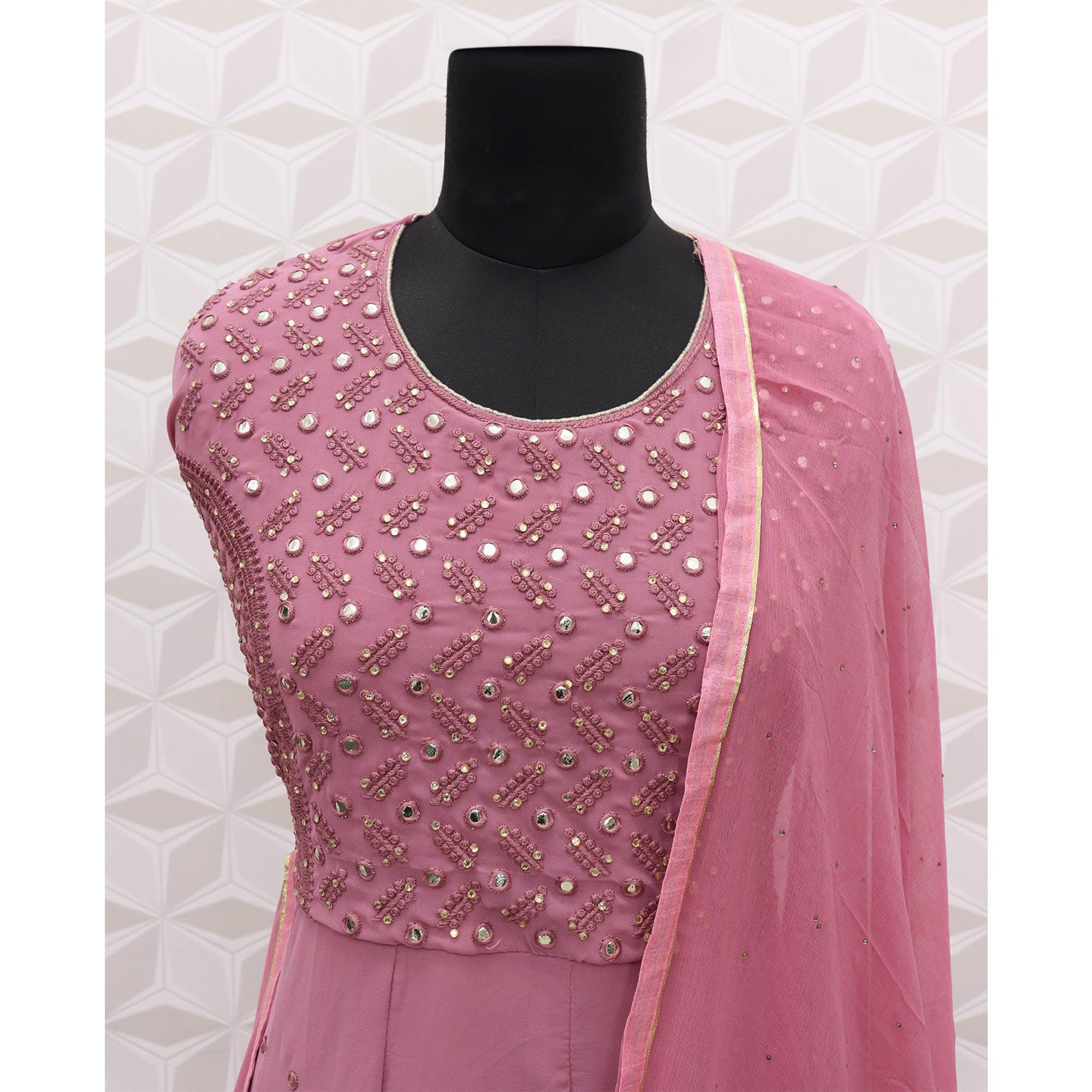 Pink Embroidered Georgette Anarkali Suit - Peachmode