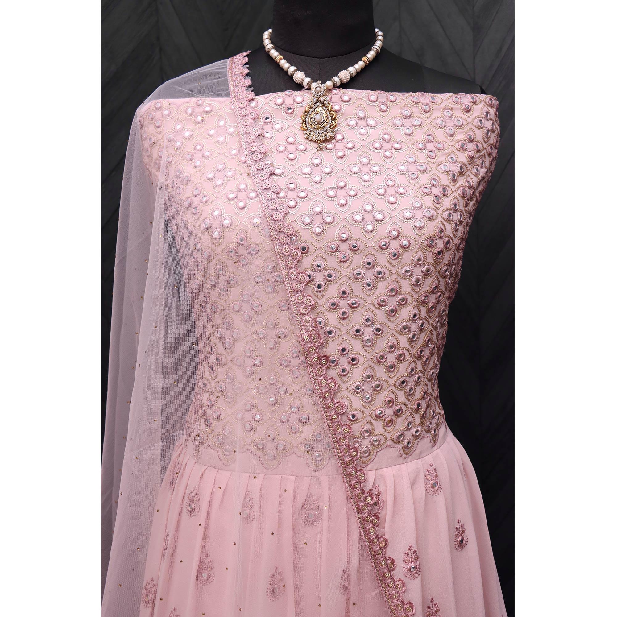 Pink Embroidered Georgette Gown - Peachmode