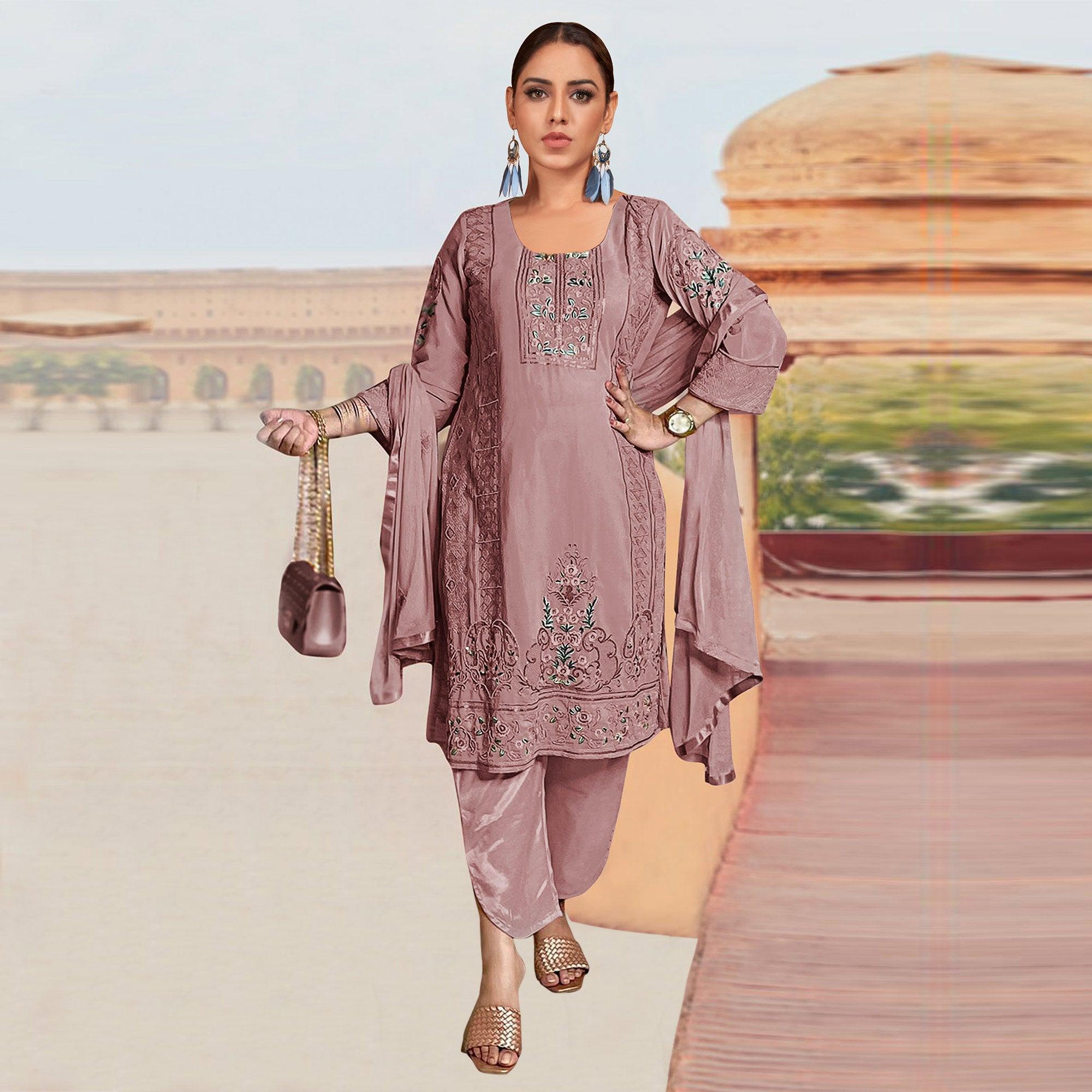 Pink Embroidered Georgette Pakistani Suit - Peachmode