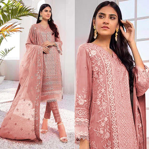 Pink Embroidered Georgette Pakistani Suit - Peachmode