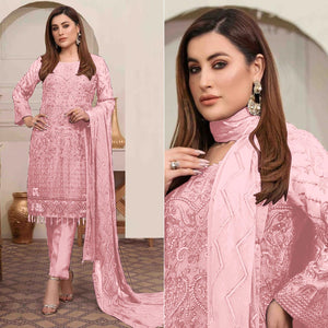 Pink Embroidered Georgette Pakistani Suit - Peachmode