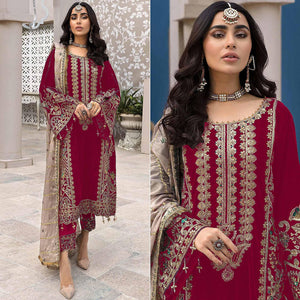 Pink Embroidered Georgette Pakistani Suit - Peachmode