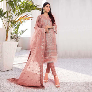 Pink Embroidered Georgette Pakistani Suit - Peachmode
