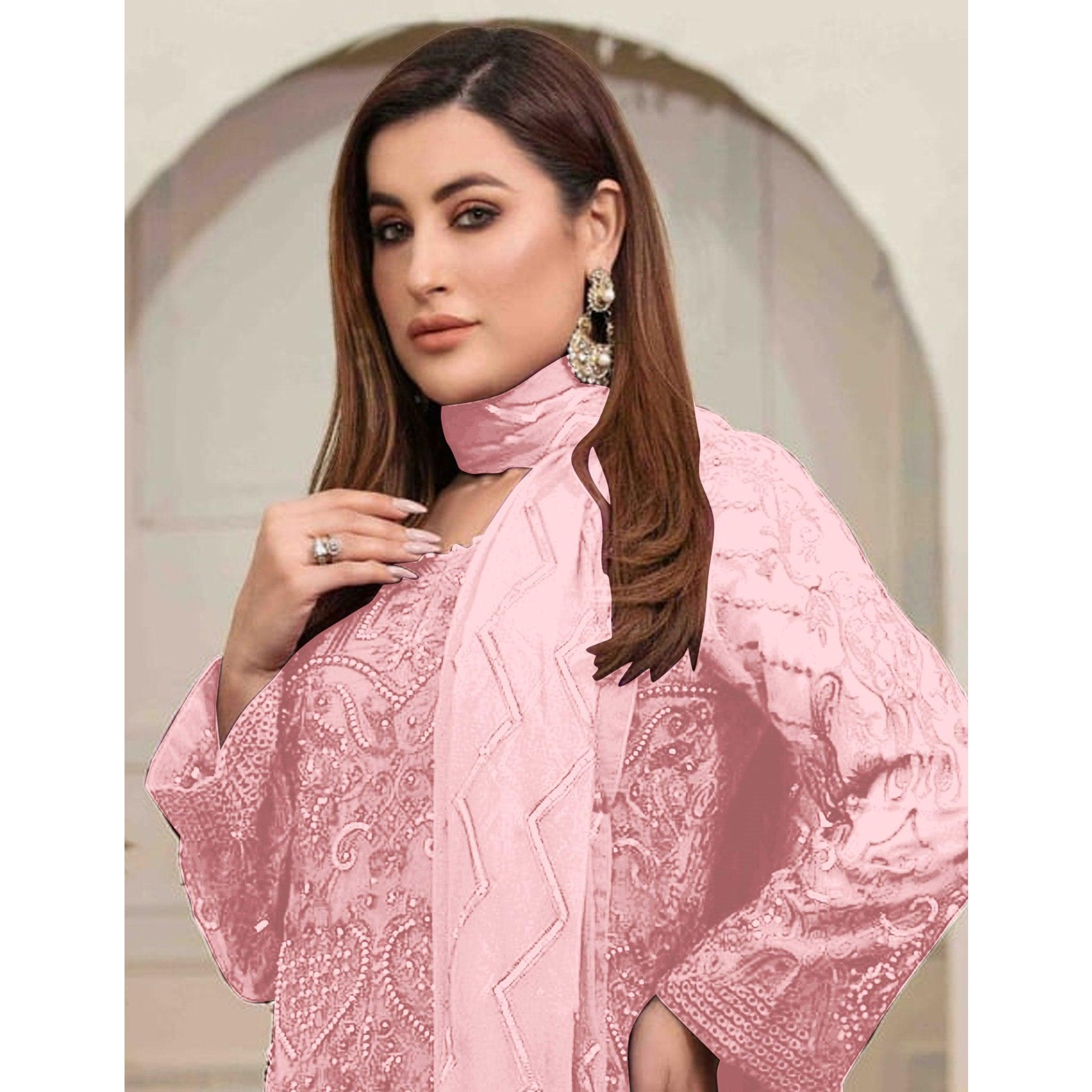 Pink Embroidered Georgette Pakistani Suit - Peachmode
