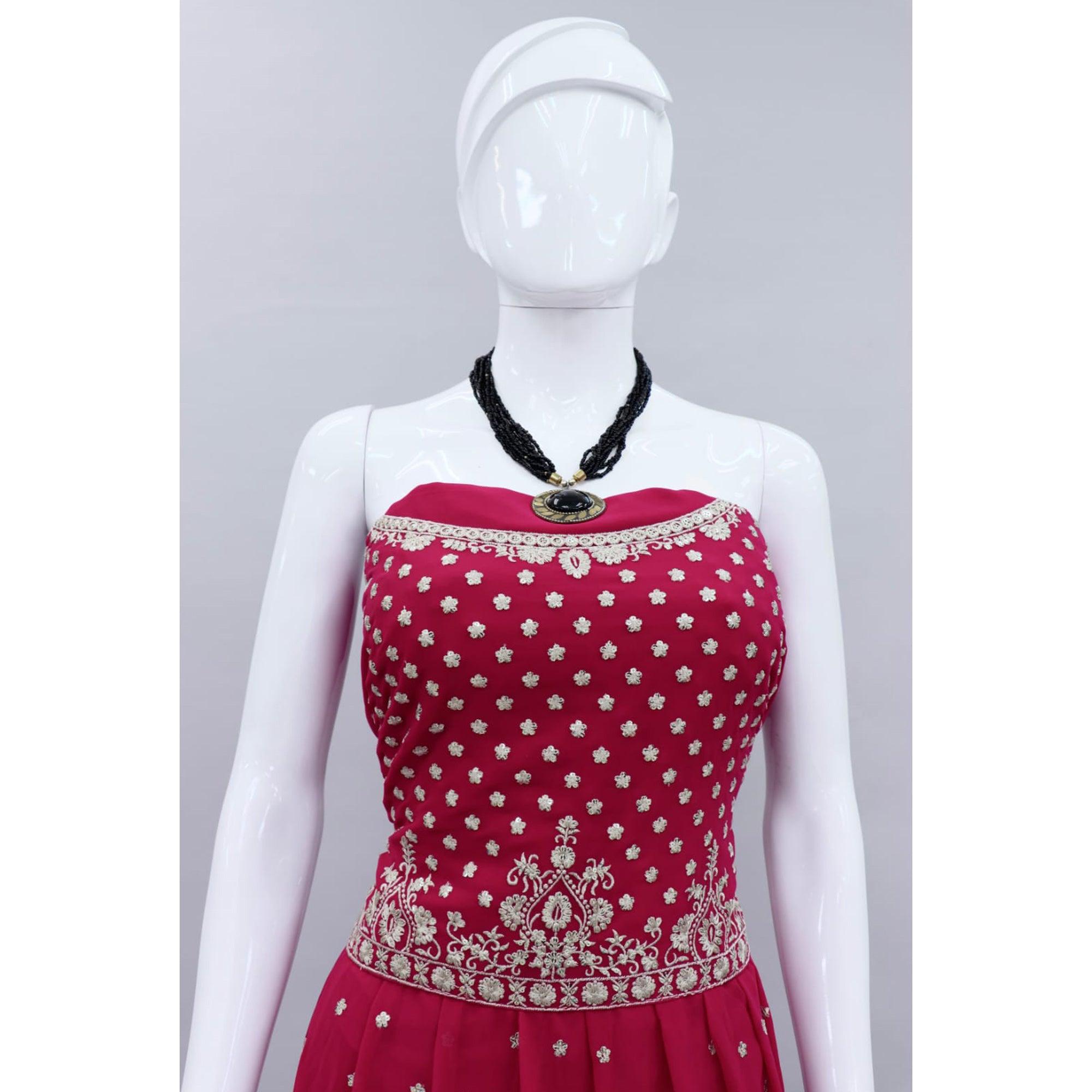 Pink Embroidered Georgette Palazzo Suit - Peachmode