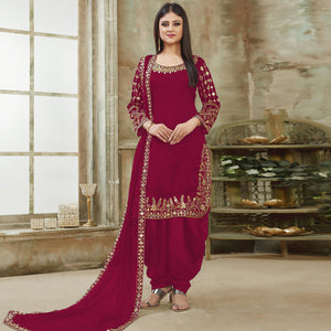 Pink Embroidered Georgette Patiala Suit - Peachmode