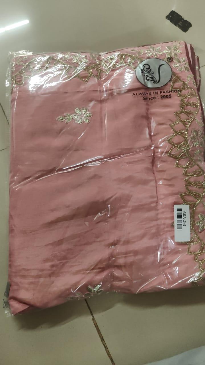 Pink Embroidered Georgette Saree - Peachmode