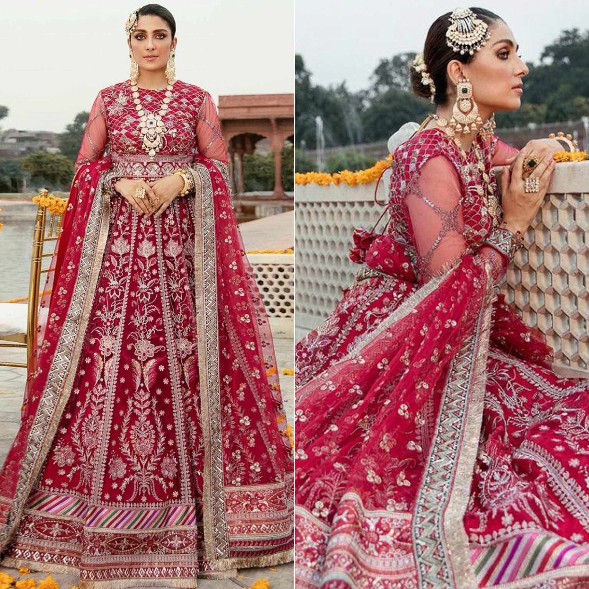 Pink Embroidered Netted Pakistani Suit - Peachmode