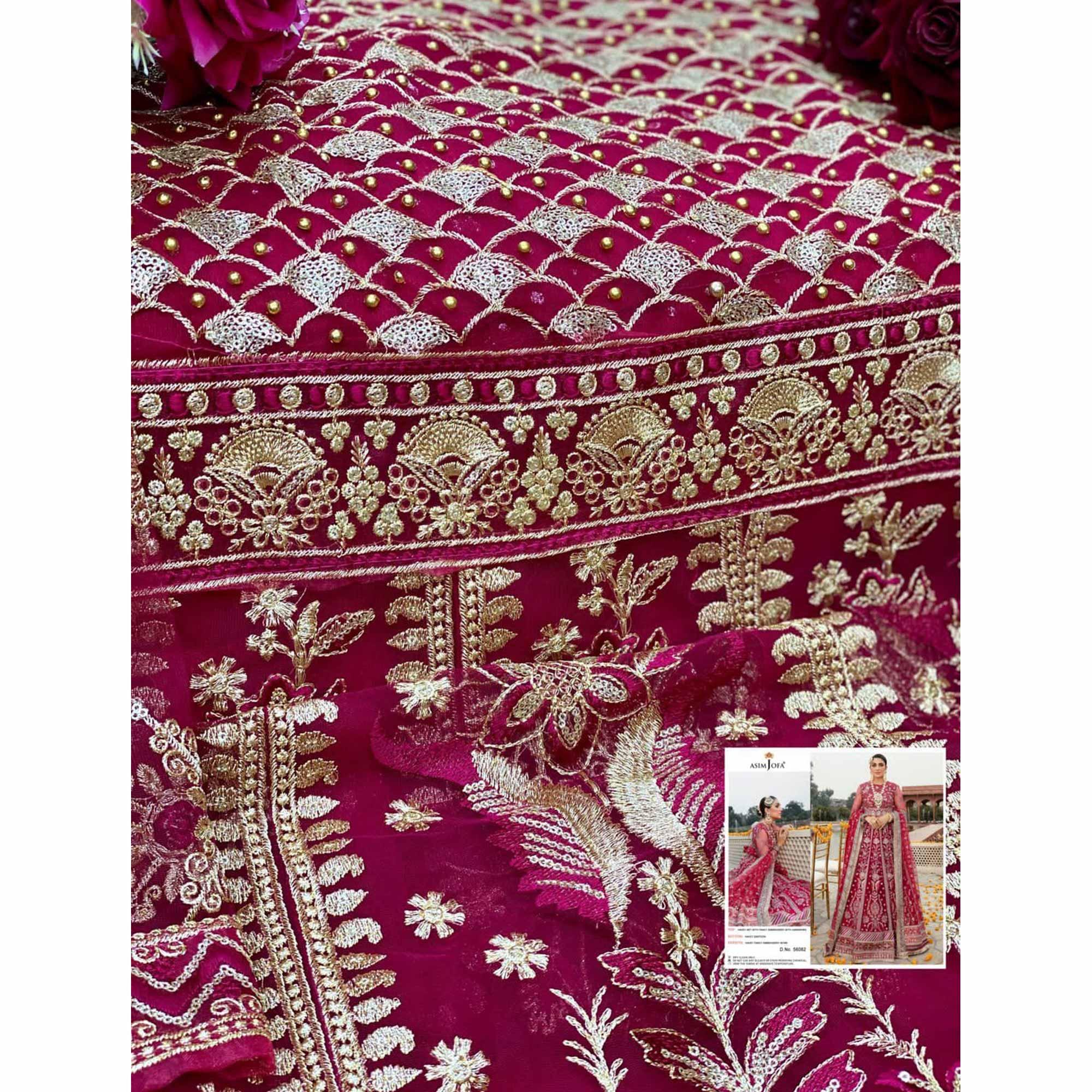 Pink Embroidered Netted Pakistani Suit - Peachmode