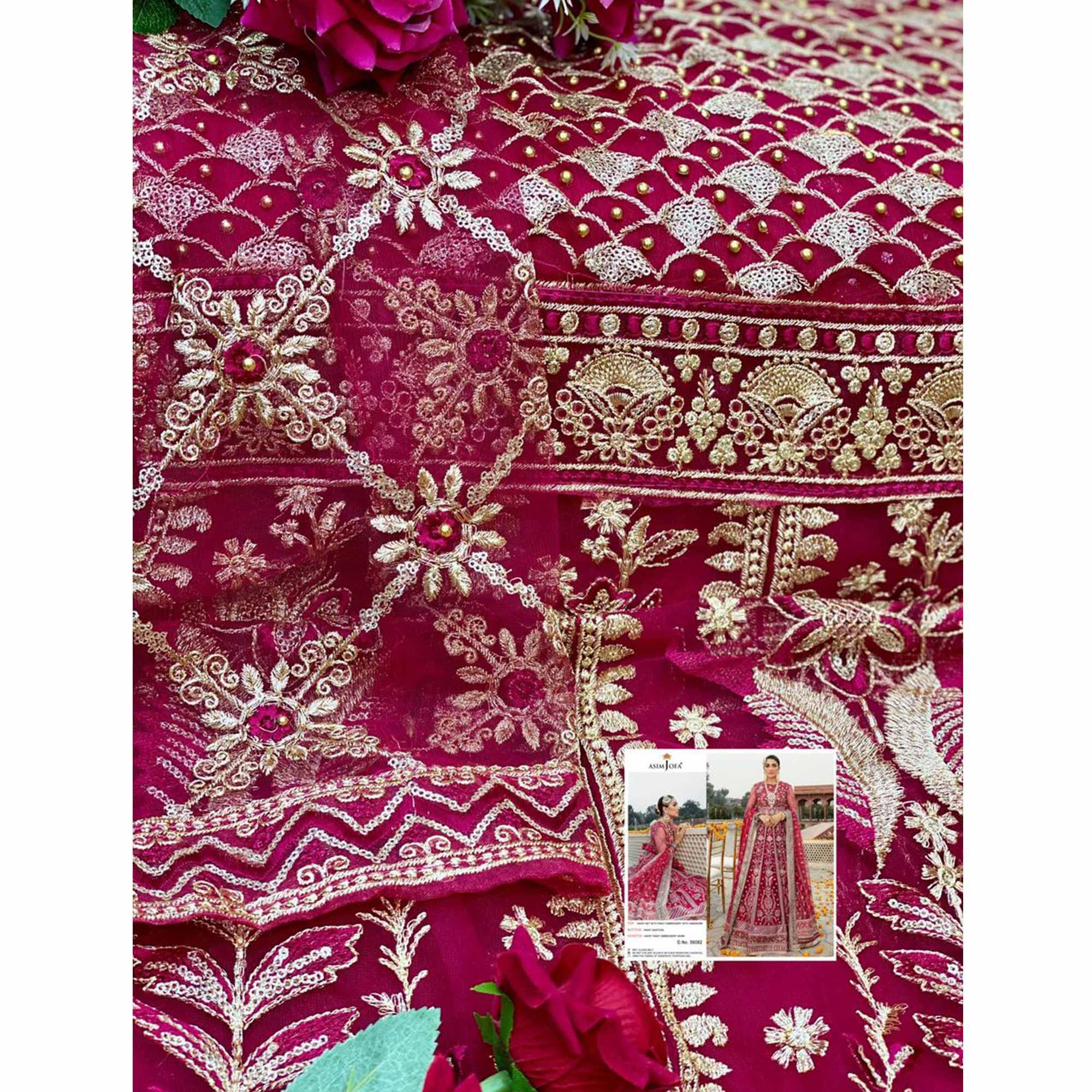 Pink Embroidered Netted Pakistani Suit - Peachmode