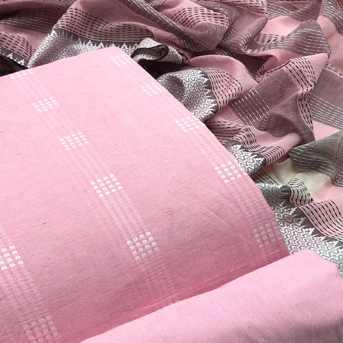 Pink Embroidered Pure Cotton Dress Material - Peachmode
