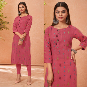 Pink Embroidered Pure Cotton Kurti - Peachmode