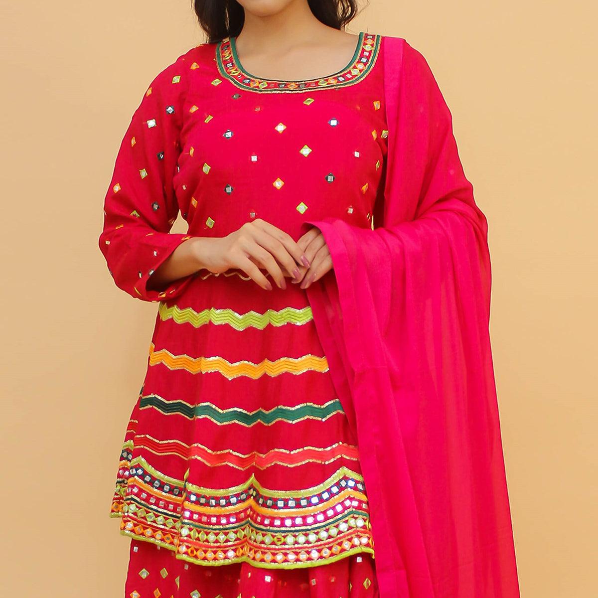 Pink Embroidered With Embellished Art Silk Lehenga Kameez - Peachmode