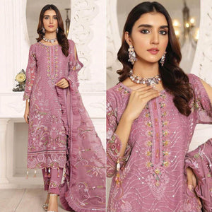 Pink Embroidered With Embellished Georgette Pakistani Suit - Peachmode
