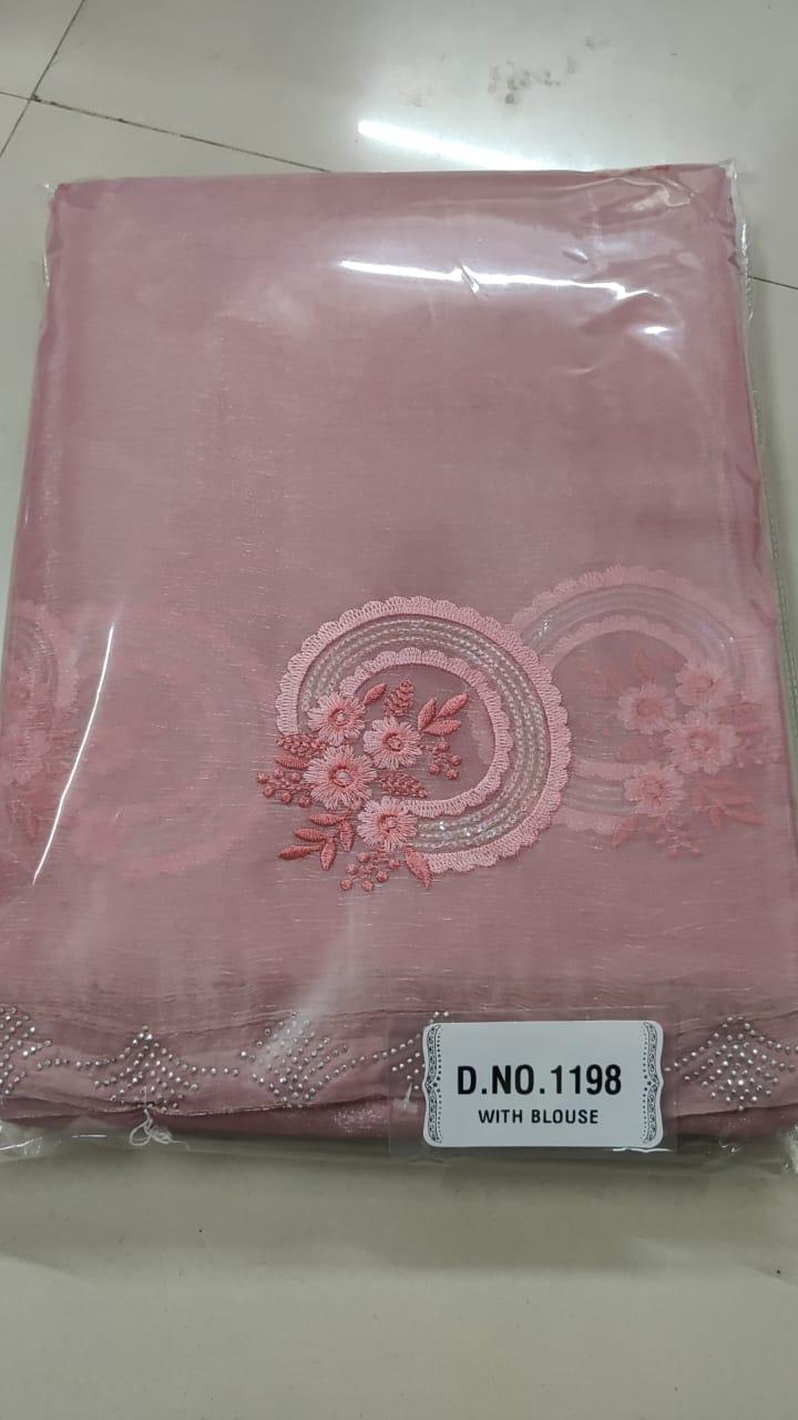 Pink Embroidered With Embellished Georgette Saree - Peachmode