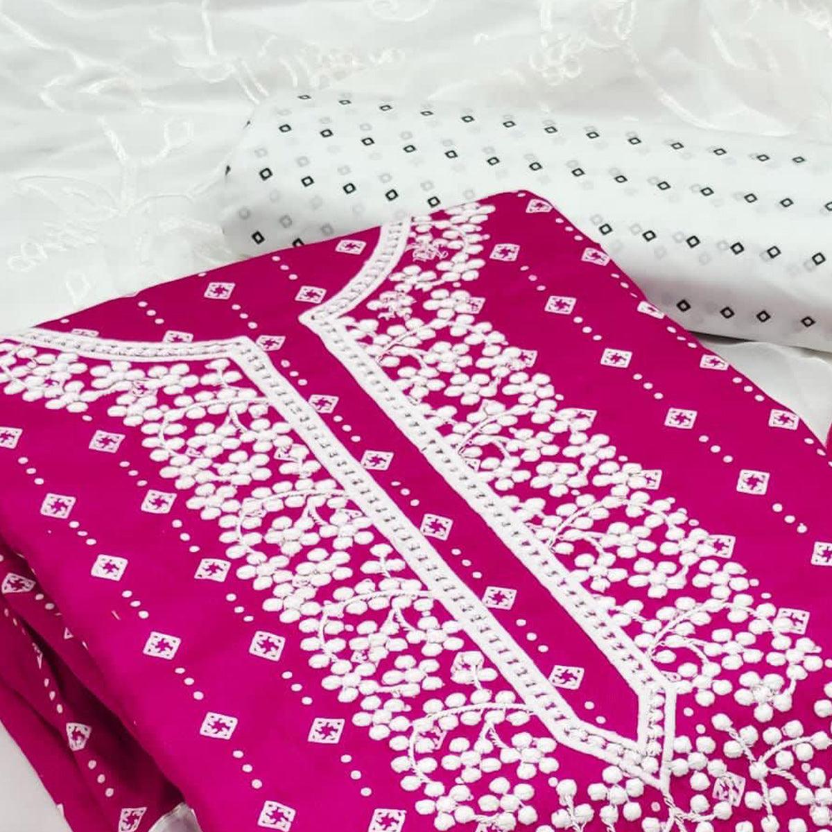Pink Embroidered With Printed Rayon Dress Material - Peachmode