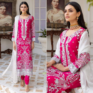 Pink Fancy Embroidered Heavy Net Partywear Suit - Peachmode