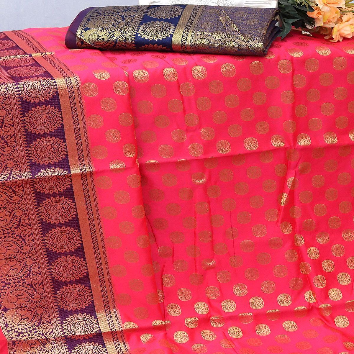 Pink Festive Embroidered Kota Banarasi Art Silk Saree - Peachmode