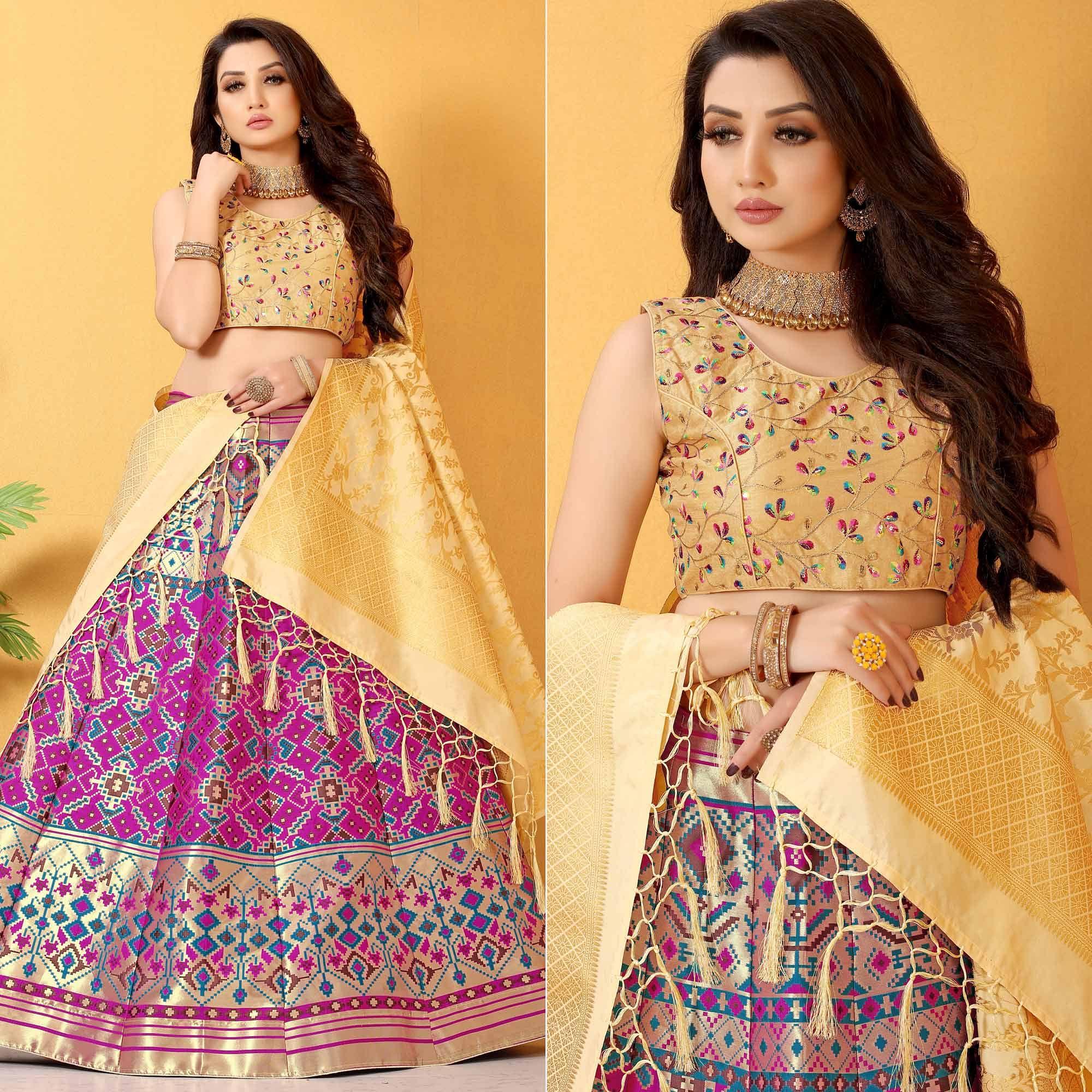 Pink Festive Wear Banarasi Meenakari Jacquard Lehenga Choli - Peachmode