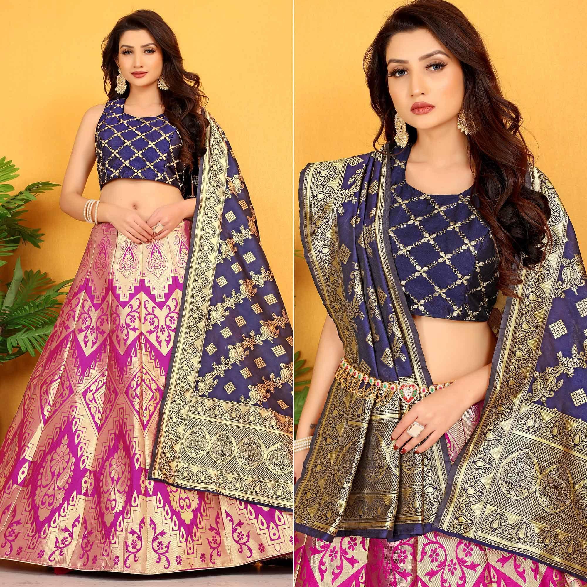 Pink Festive Wear Banarasi Meenakari Jacquard Lehenga Choli - Peachmode