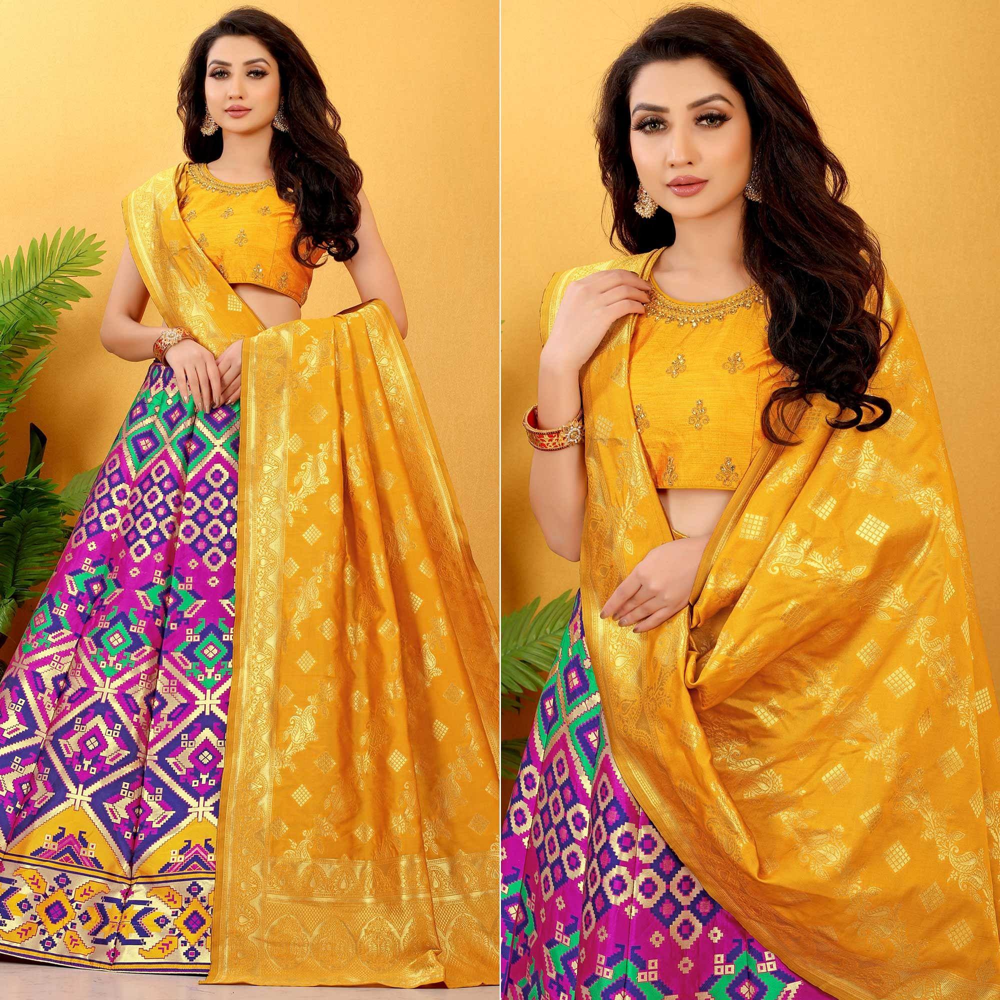 Pink Festive Wear Banarasi Meenakari Jacquard Lehenga Choli - Peachmode