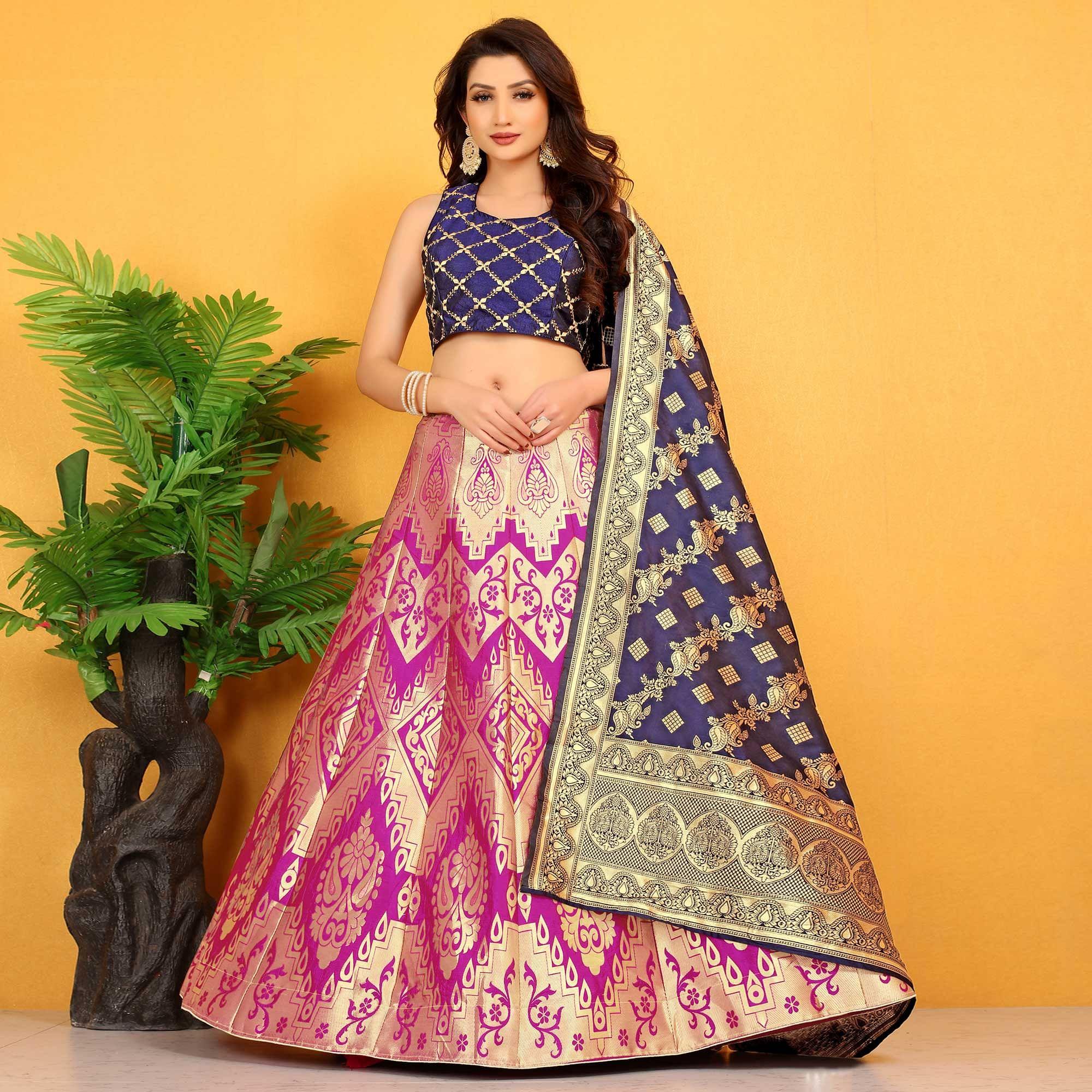 Pink Festive Wear Banarasi Meenakari Jacquard Lehenga Choli - Peachmode