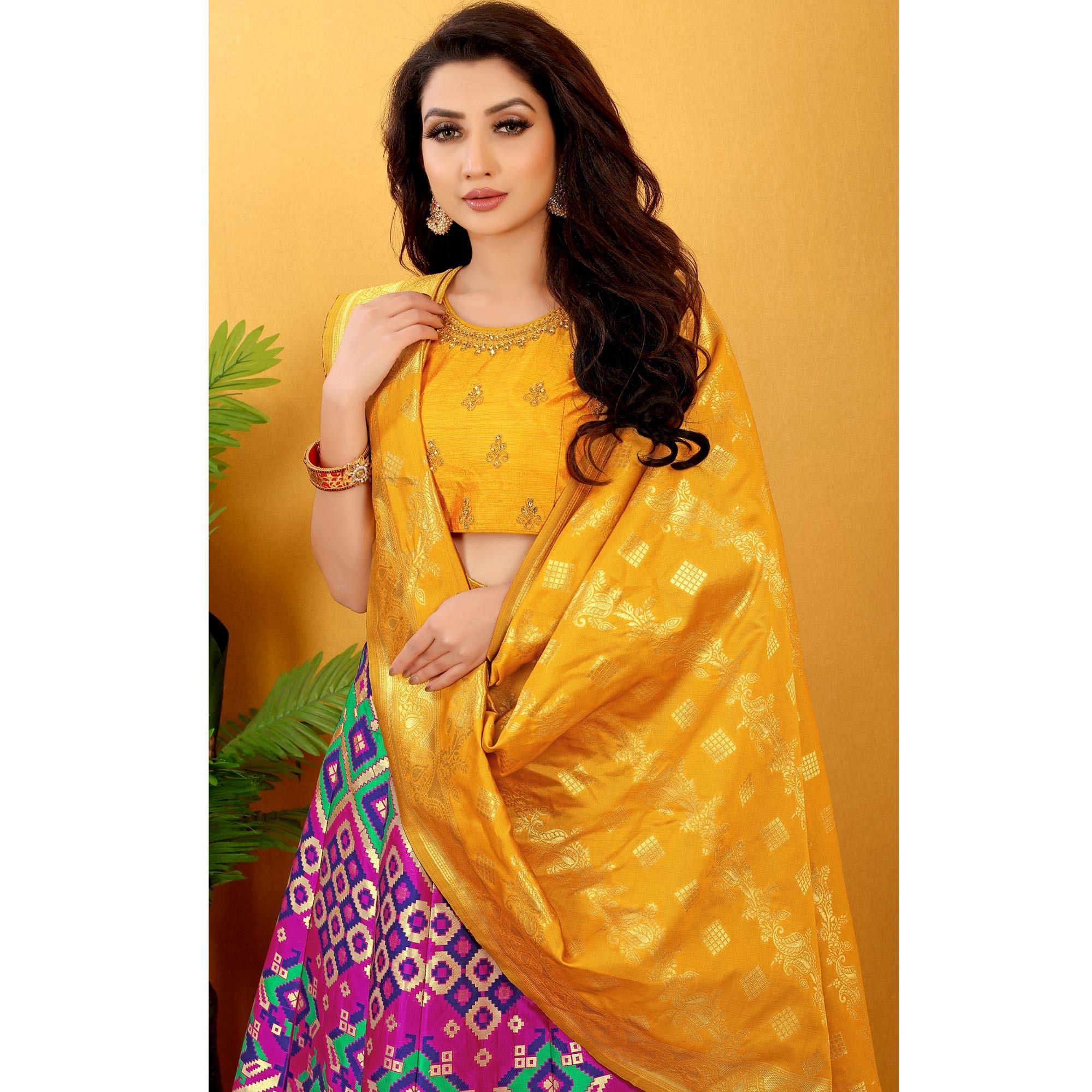 Pink Festive Wear Banarasi Meenakari Jacquard Lehenga Choli - Peachmode