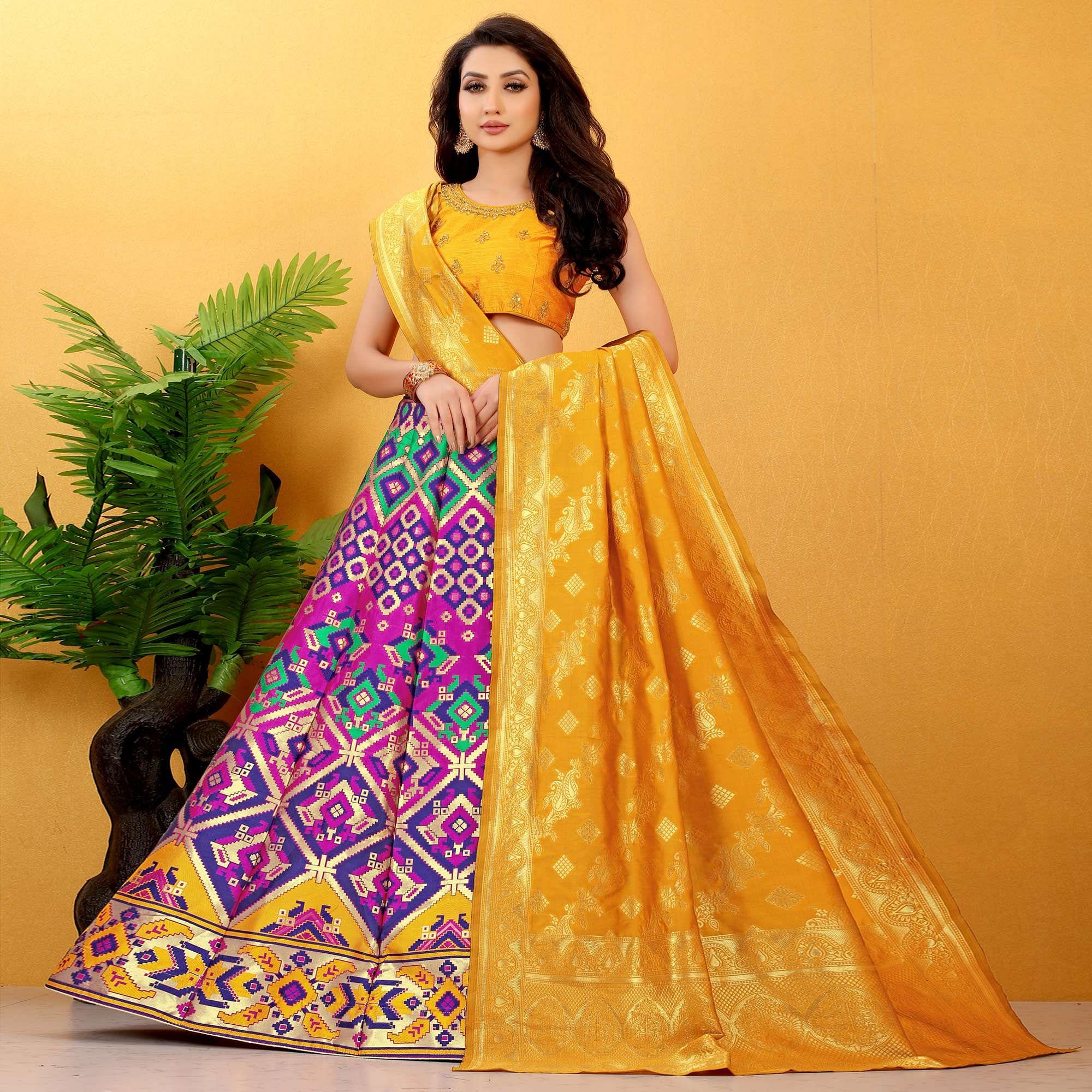 Pink Festive Wear Banarasi Meenakari Jacquard Lehenga Choli - Peachmode
