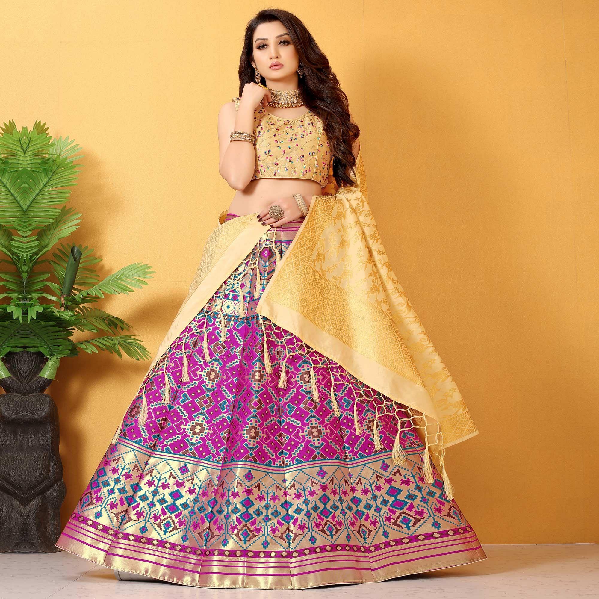 Pink Festive Wear Banarasi Meenakari Jacquard Lehenga Choli - Peachmode