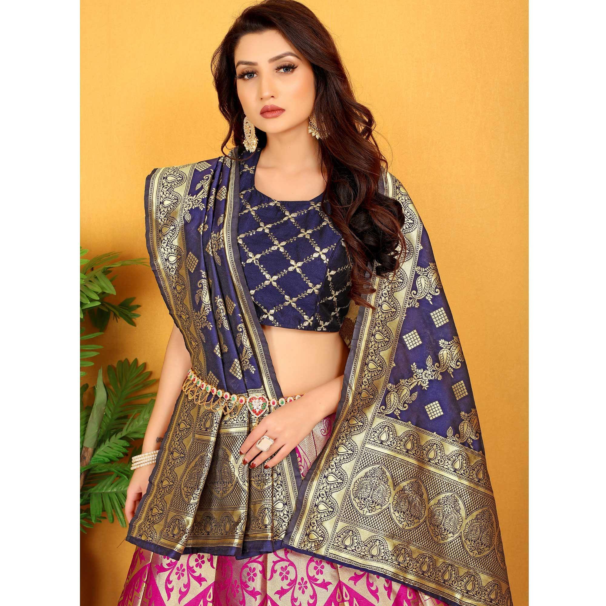 Pink Festive Wear Banarasi Meenakari Jacquard Lehenga Choli - Peachmode