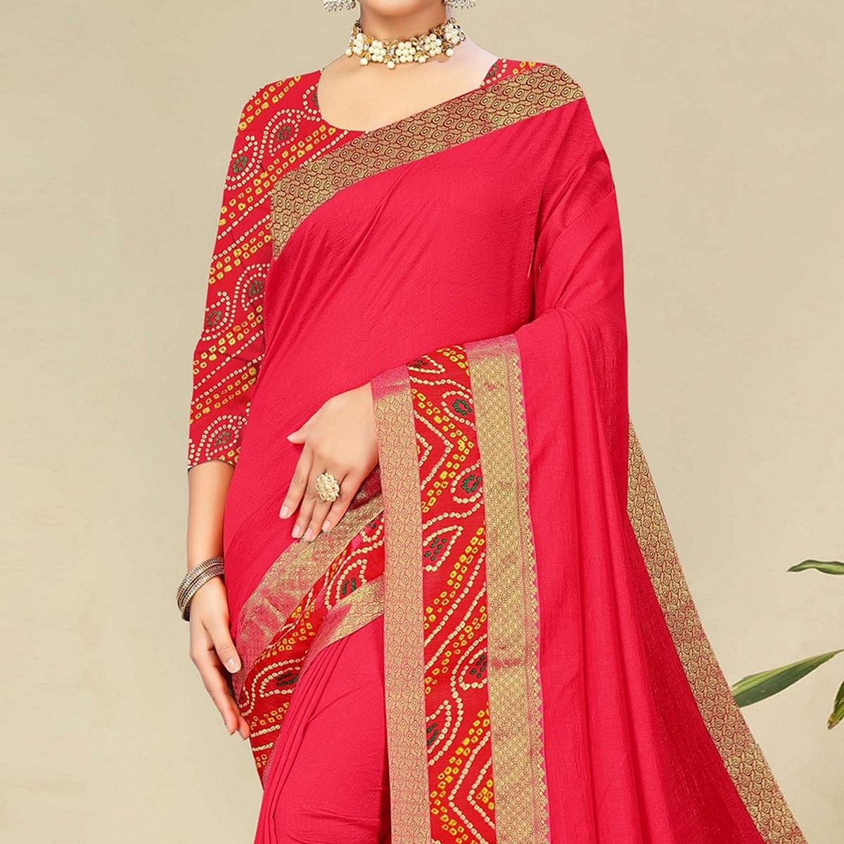 Pink Festive Wear Bandhani Printed Border Silk Designer Saree - Peachmode
