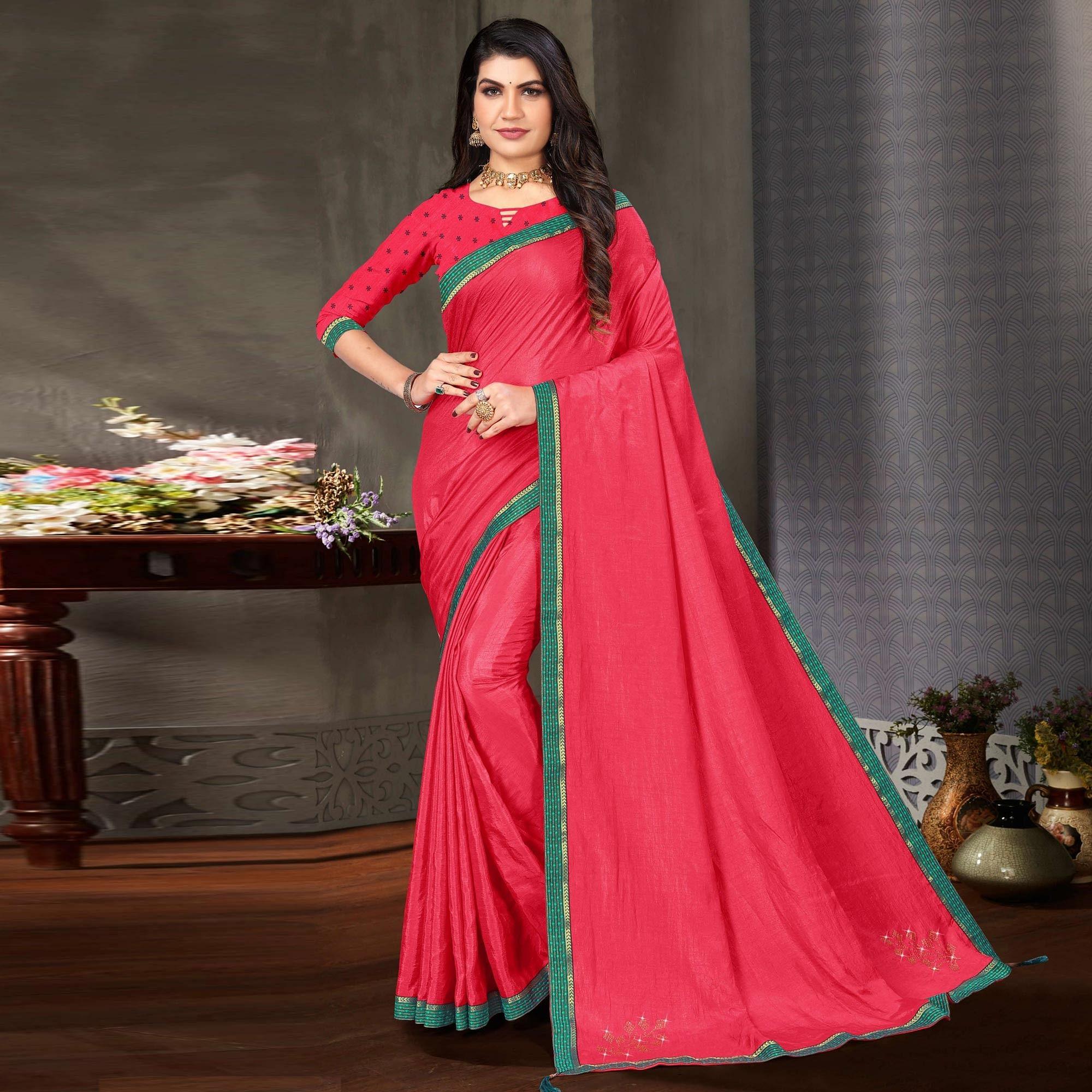 Pink Festive Wear Embellished Art Silk Saree - Peachmode