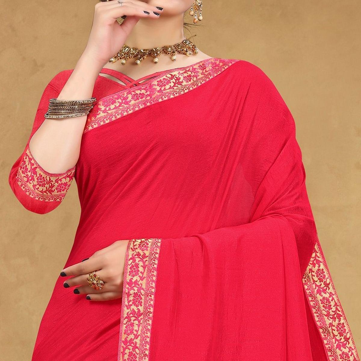 Pink Festive Wear Embellished Vichitra Silk Saree - Peachmode