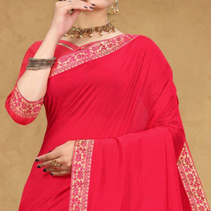 Pink Festive Wear Embellished Vichitra Silk Saree - Peachmode