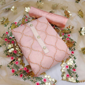 Pink Festive Wear Embroidered Chanderi Dress Material - Peachmode