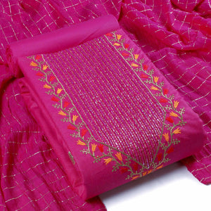 Pink Festive Wear Embroidered Cotton Dress Material - Peachmode