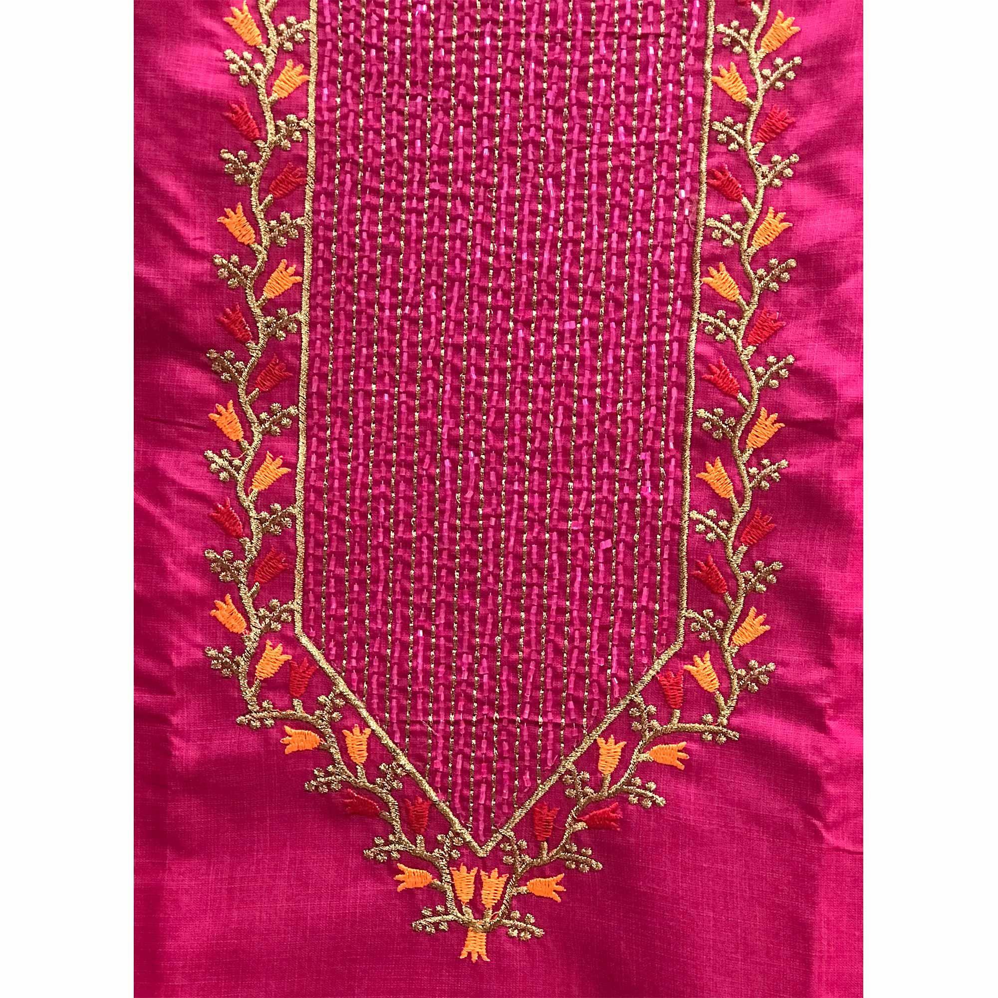 Pink Festive Wear Embroidered Cotton Dress Material - Peachmode