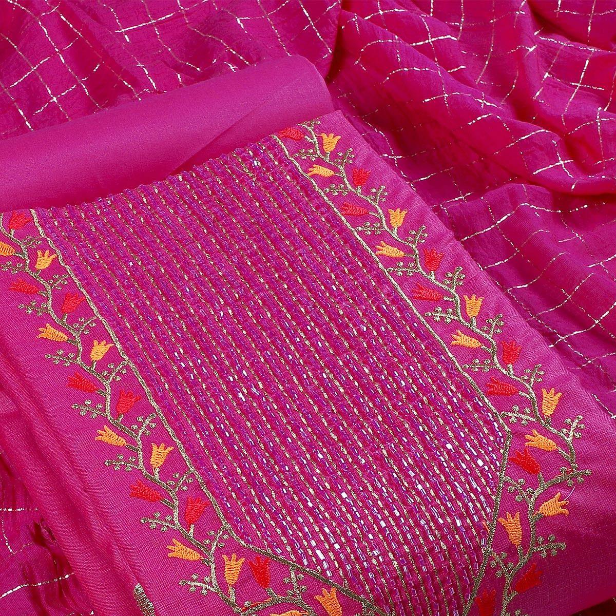 Pink Festive Wear Embroidered Cotton Dress Material - Peachmode