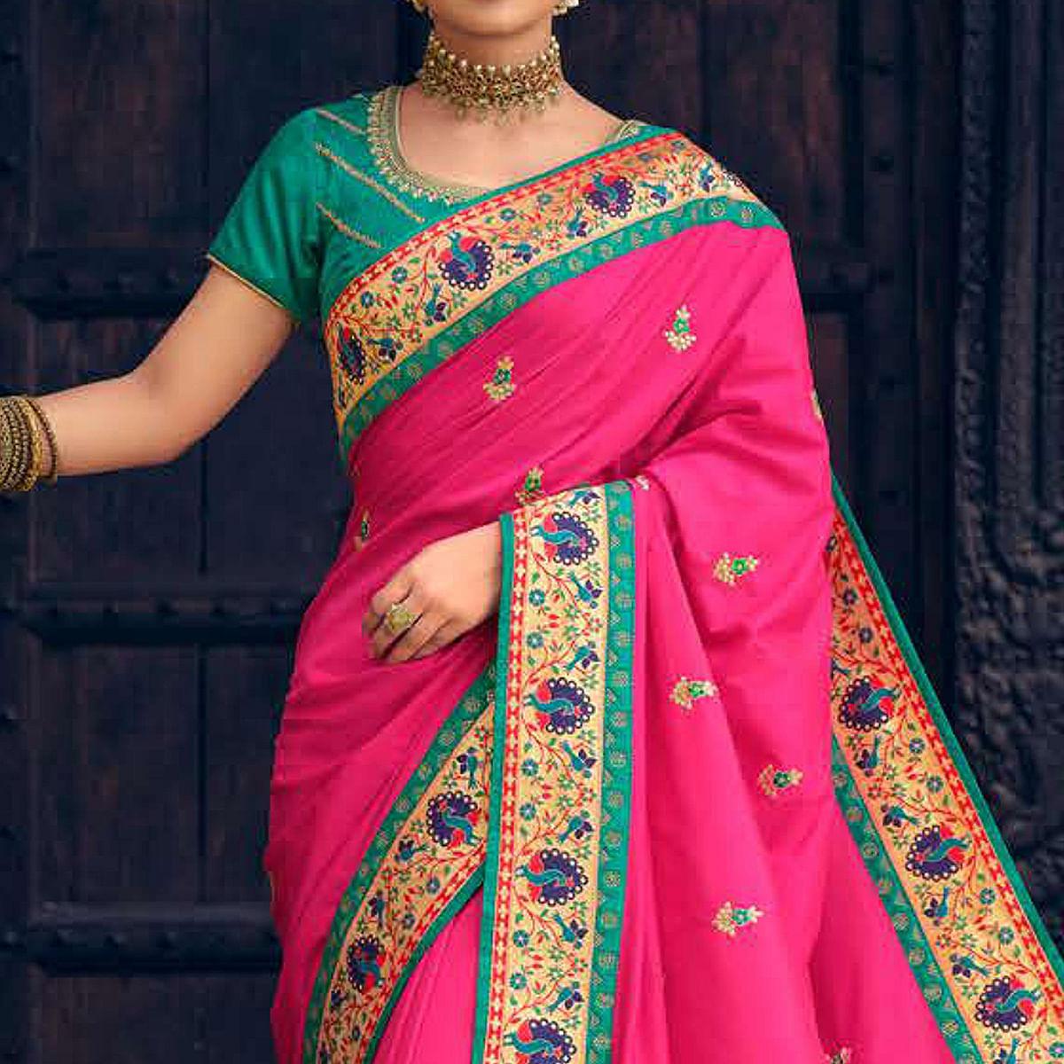 Pink Festive Wear Embroidered Silk Paithani Saree - Peachmode