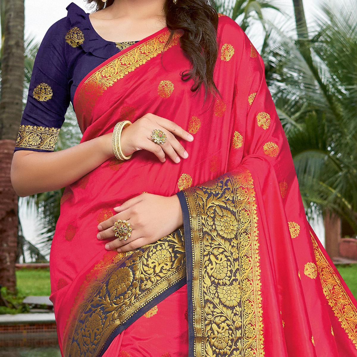 Pink Festive Wear Embroidered Silk Saree - Peachmode