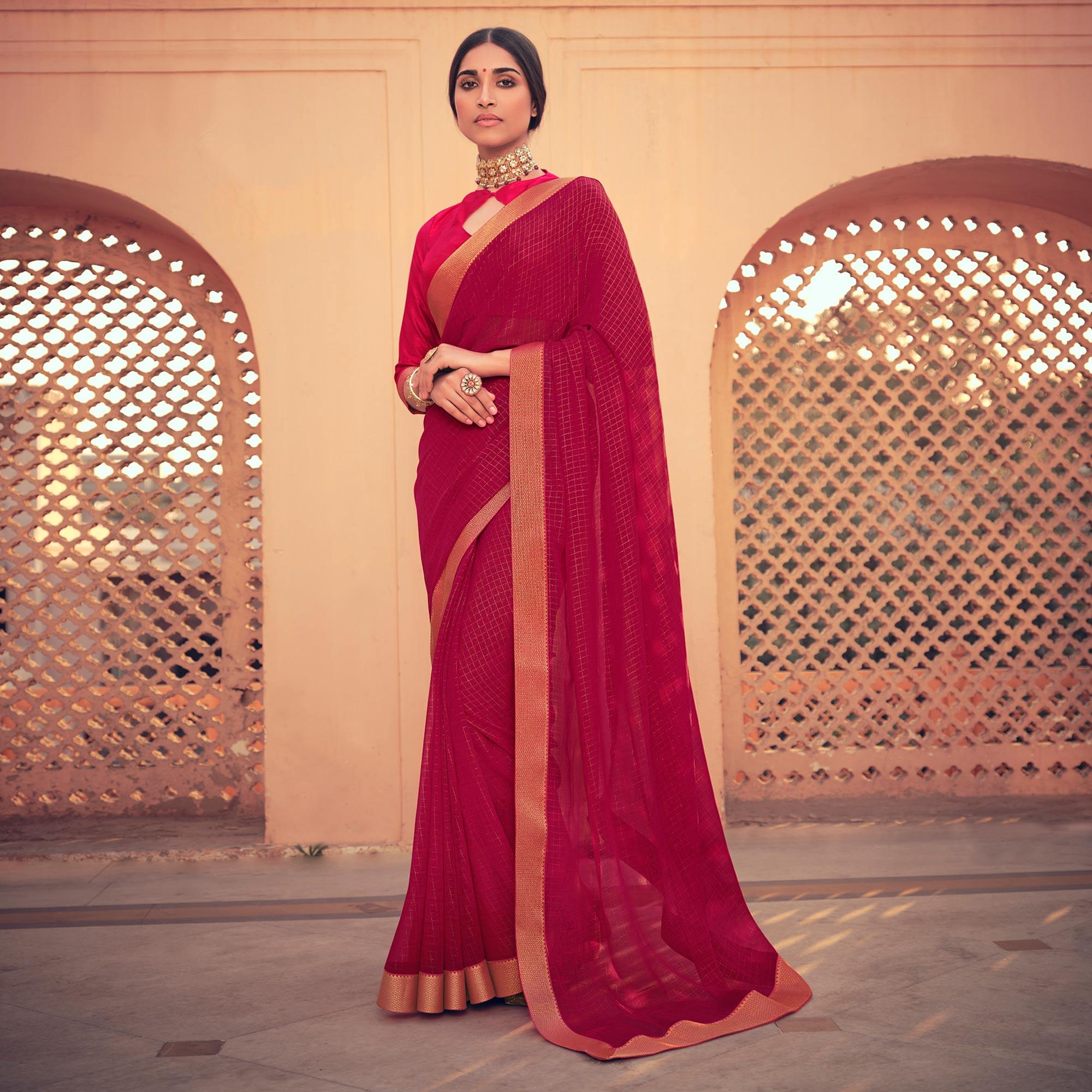 Pink Festive Wear Fancy Smoke Printed Georgette Saree Fancy Lace - Peachmode
