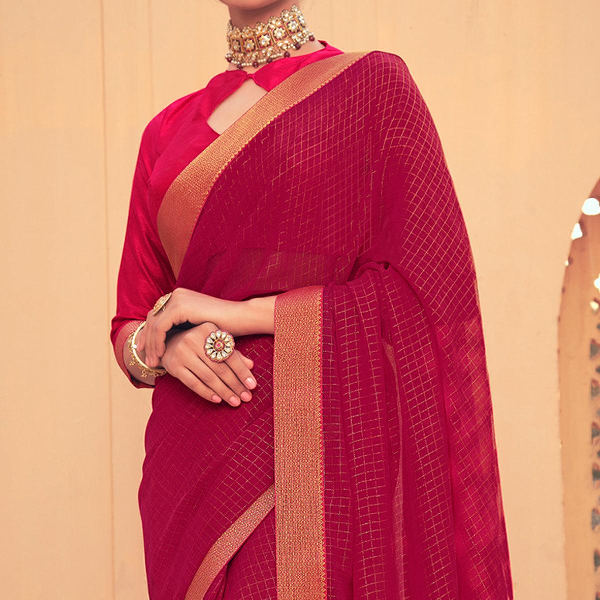 Pink Festive Wear Fancy Smoke Printed Georgette Saree Fancy Lace - Peachmode