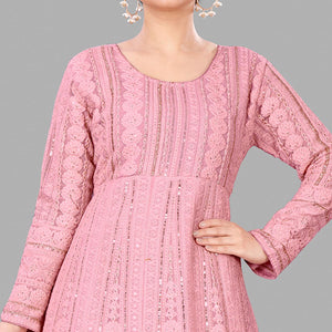 Pink Festive Wear Floral Embroidered Heavy Georgette Floor Length A Line Suit - Peachmode